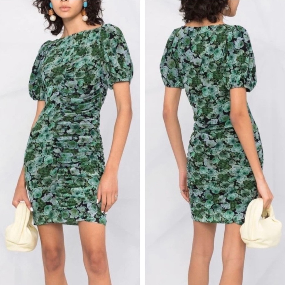 Ganni Printed Mesh Ruched Mini Dress - Picture 3 of 7